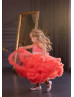 Coral Tulle Ruffle Flower Girl Dress Birthday Dress